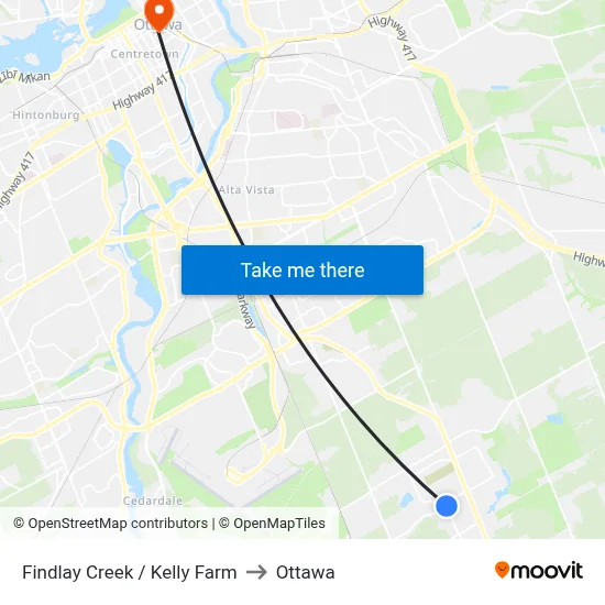 Findlay Creek / Kelly Farm to Ottawa map