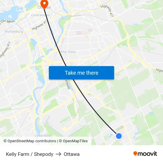 Kelly Farm / Shepody to Ottawa map