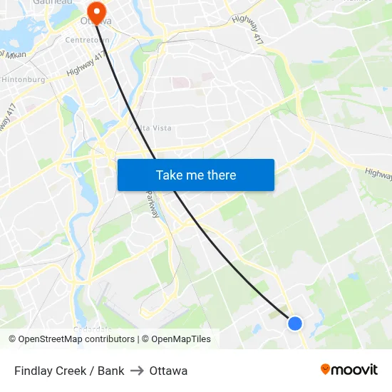 Findlay Creek / Bank to Ottawa map