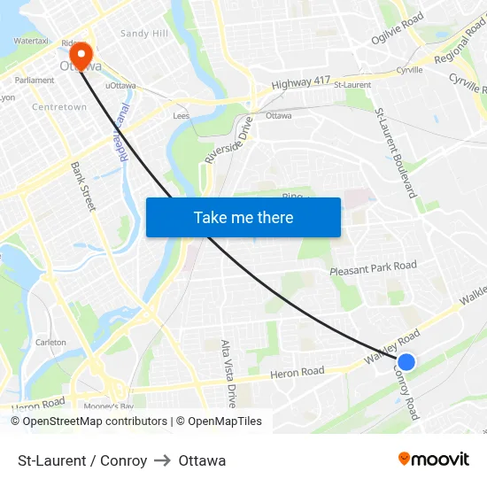 St-Laurent / Conroy to Ottawa map