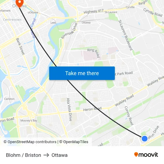 Blohm / Briston to Ottawa map