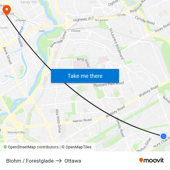 Blohm / Forestglade to Ottawa map