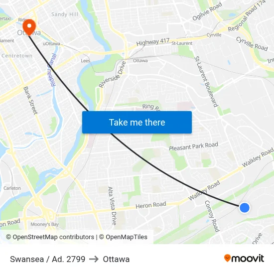 Swansea / Ad. 2799 to Ottawa map