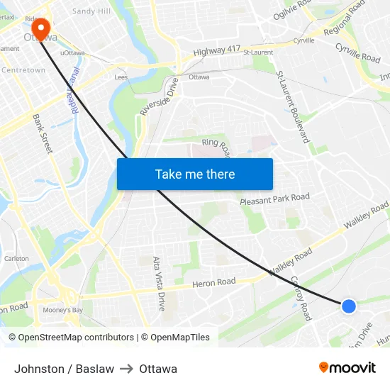 Johnston / Baslaw to Ottawa map