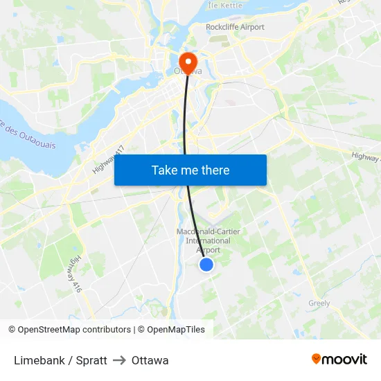 Limebank / Spratt to Ottawa map