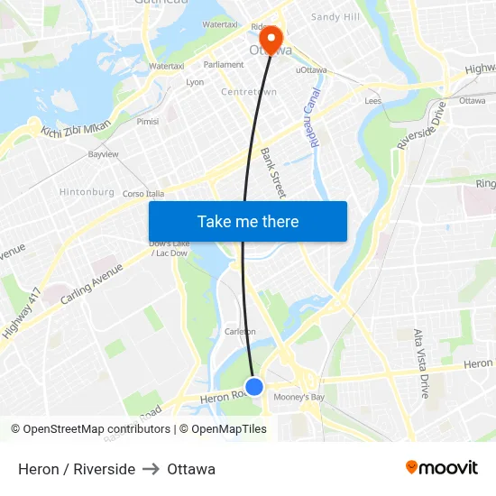 Heron / Riverside to Ottawa map