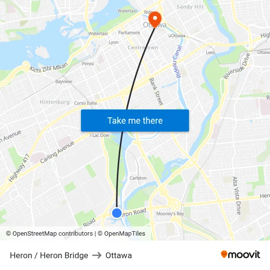 Heron / Heron Bridge to Ottawa map