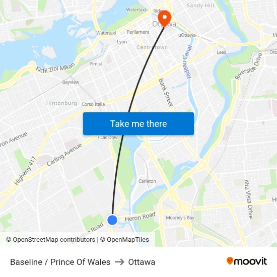 Baseline / Prince Of Wales to Ottawa map