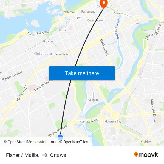 Fisher / Malibu to Ottawa map