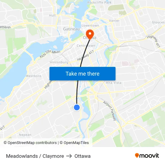 Meadowlands / Claymore to Ottawa map