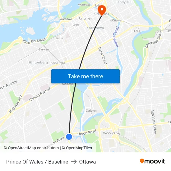 Prince Of Wales / Baseline to Ottawa map