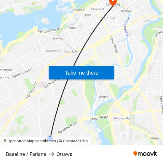 Baseline / Farlane to Ottawa map