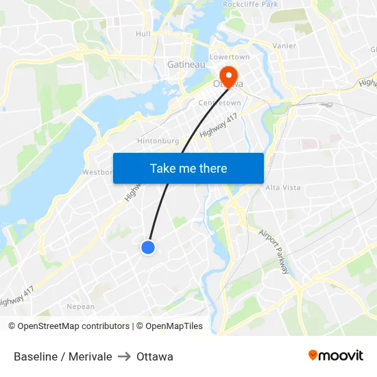 Baseline / Merivale to Ottawa map