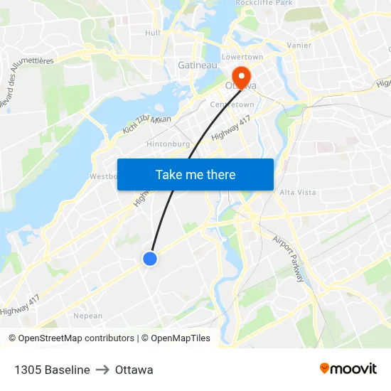 1305 Baseline to Ottawa map