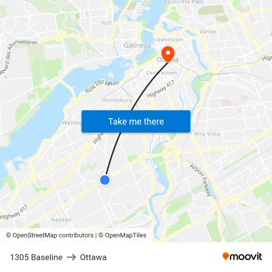 1305 Baseline to Ottawa map