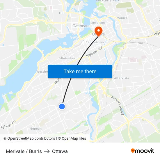 Merivale / Burris to Ottawa map