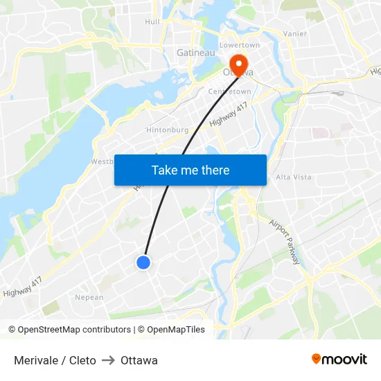 Merivale / Cleto to Ottawa map