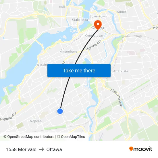 1558 Merivale to Ottawa map