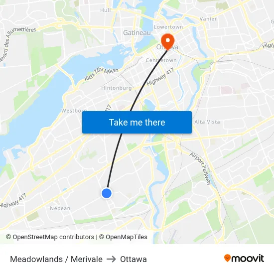 Meadowlands / Merivale to Ottawa map