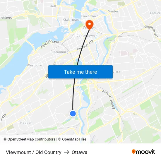 Viewmount / Old Country to Ottawa map
