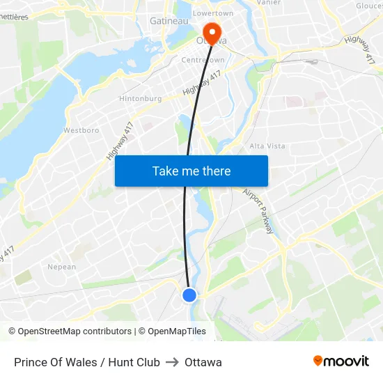 Prince Of Wales / Hunt Club to Ottawa map