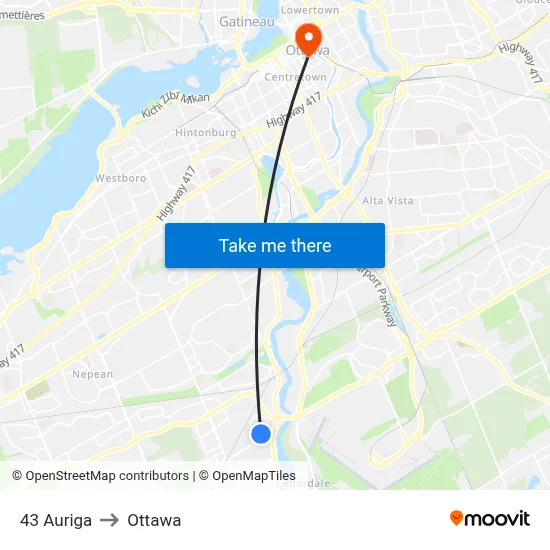 43 Auriga to Ottawa map