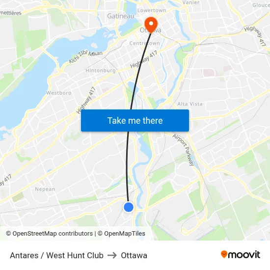 Antares / West Hunt Club to Ottawa map