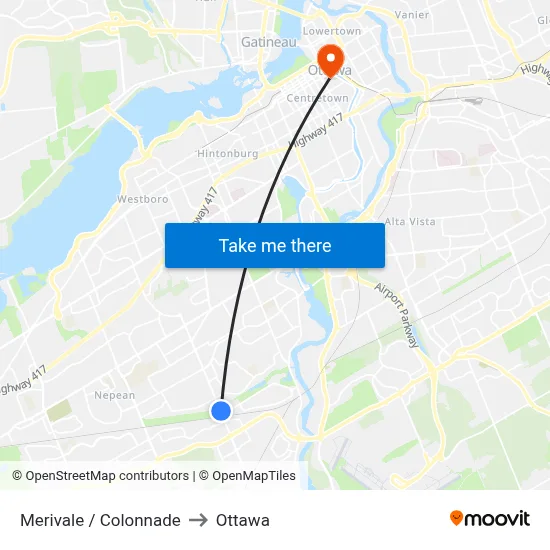 Merivale / Colonnade to Ottawa map