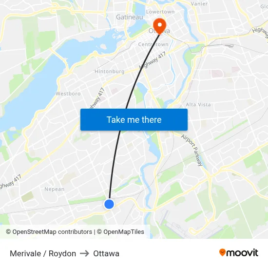 Merivale / Roydon to Ottawa map