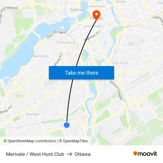 Merivale / West Hunt Club to Ottawa map