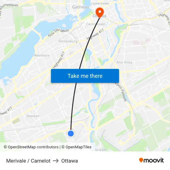 Merivale / Bentley to Ottawa map