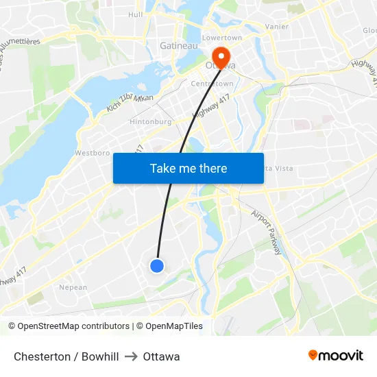Chesterton / Bowhill to Ottawa map