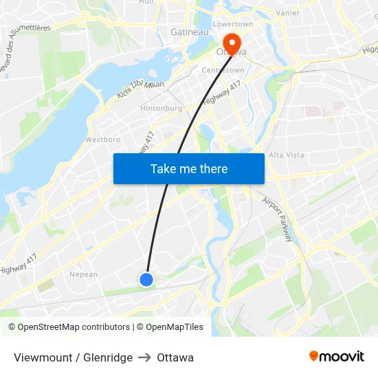 Viewmount / Glenridge to Ottawa map