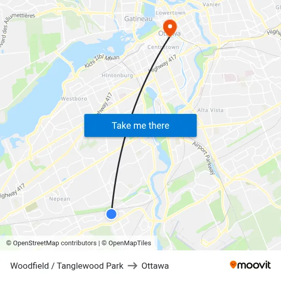 Woodfield / Tanglewood Park to Ottawa map