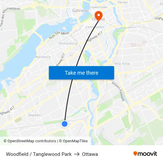Woodfield / Tanglewood Park to Ottawa map