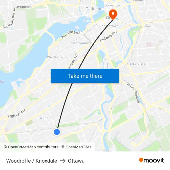 Woodroffe / Knoxdale to Ottawa map