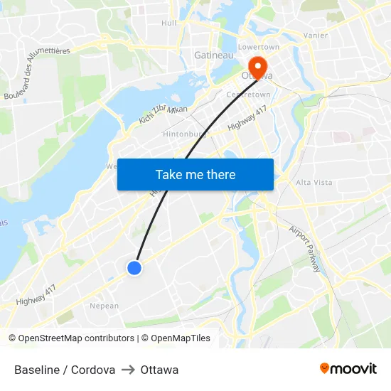 Baseline / Cordova to Ottawa map