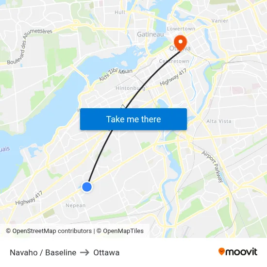 Navaho / Baseline to Ottawa map