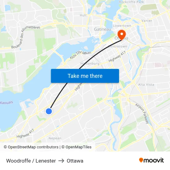 Woodroffe / Lenester to Ottawa map