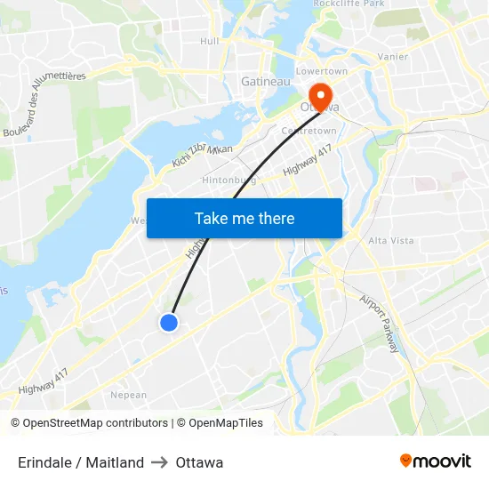 Erindale / Maitland to Ottawa map
