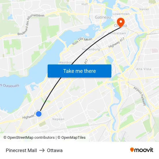 Pinecrest Mall to Ottawa map