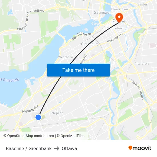 Baseline / Greenbank to Ottawa map