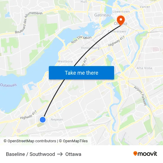 Baseline / Southwood to Ottawa map