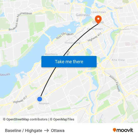 Baseline / Highgate to Ottawa map