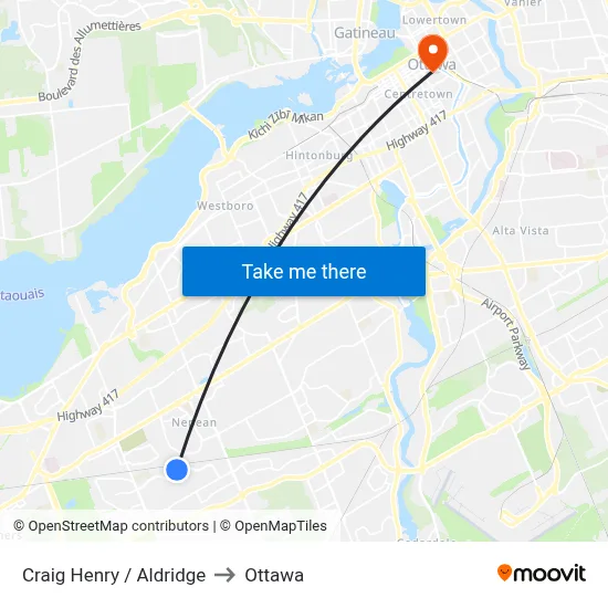 Craig Henry / Aldridge to Ottawa map
