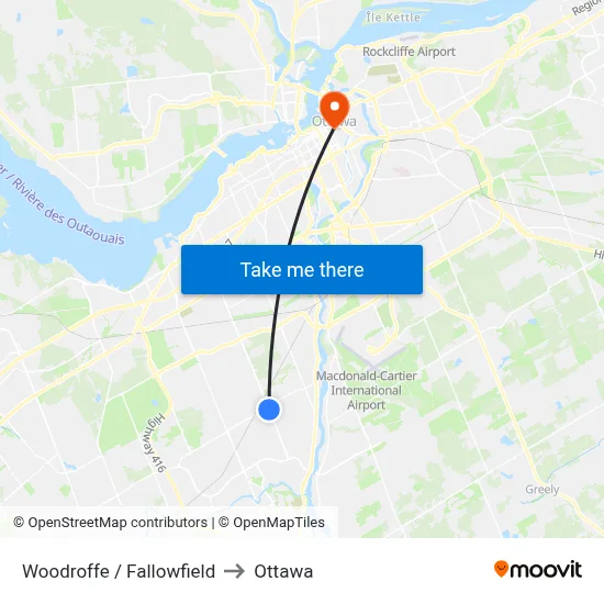 Woodroffe / Fallowfield to Ottawa map