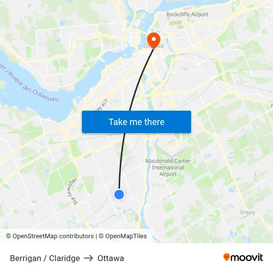Berrigan / Claridge to Ottawa map