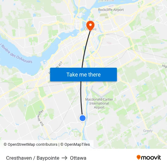 Cresthaven / Baypointe to Ottawa map