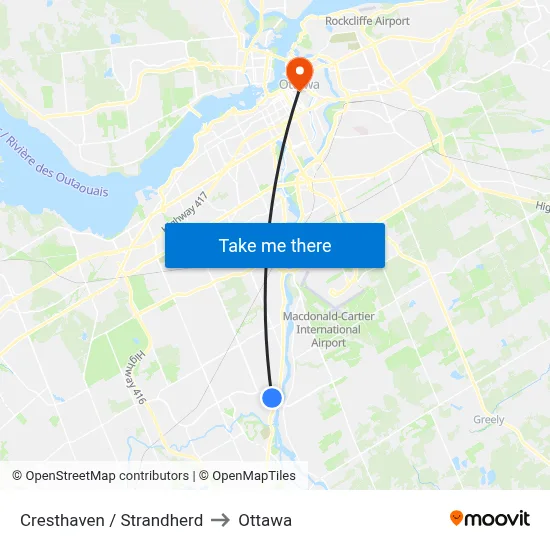 Cresthaven / Strandherd to Ottawa map