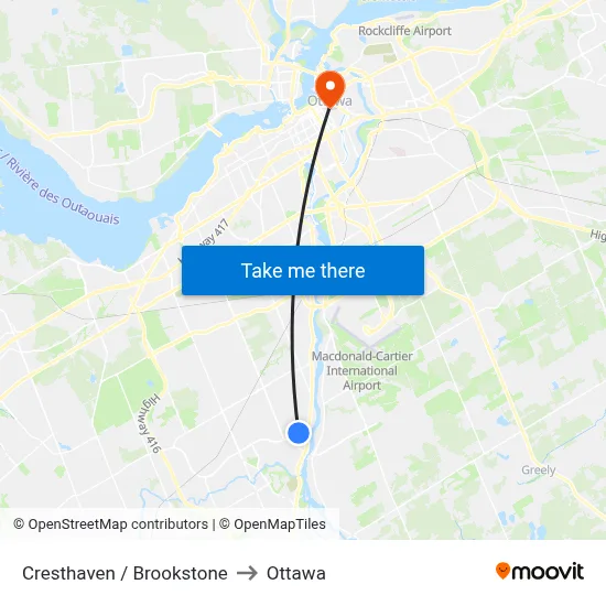 Cresthaven / Brookstone to Ottawa map